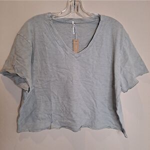 Hello Nite Short Sleeve Cropped Oversized Tee Antique Sage Size Small Cotton